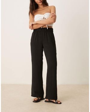 Jdy Paperbag Waist Linen Look Wide Leg Pants - Natural