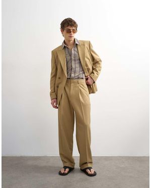 TOPMAN Relaxed Twill Suit Trousers - Natural
