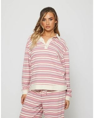 South Beach Knitted Striped Rugby Shirt - Pink