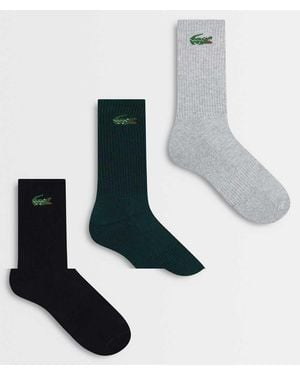 Lacoste 3 Pack Croc Logo Long Coloured Sports Socks - White