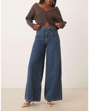 Nobody's Child Tie Waist Wide Leg Jeans - Blue