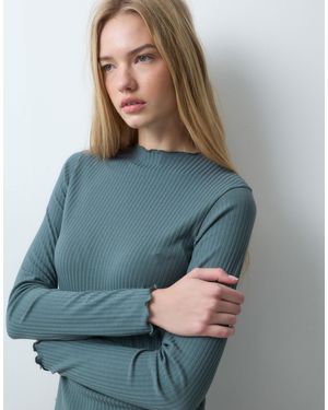 JJ Rebel Long Sleeved Lettuce Hem Top - Grey