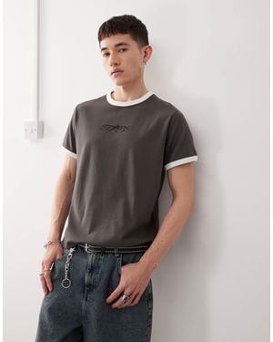 Weekday T-shirt à bords contrastants et à imprimé - foncé - Gris