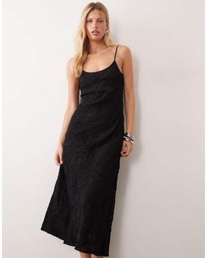 Mango Midikleid mit trägern, u-ausschnitt und struktur - Schwarz