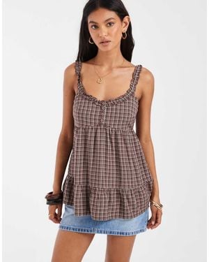 Hollister Top A Cuadros Estilo Babydoll Con Cuello De Pico Y Parte Delantera Cruzada - Morado