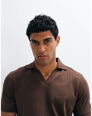 SELECTED Ribbed Split Neck Polo - Black