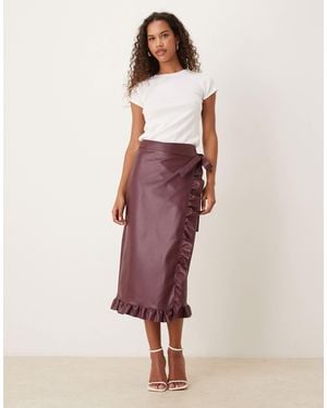 Never Fully Dressed Jaspre Pu Ruffle Midi Skirt - Red