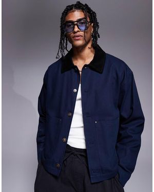 ASOS Harrington Jack Met Corduroy Kraagje - Blauw