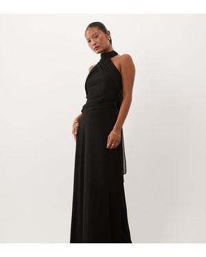 TFNC London Tfnc Bridesmaid Petite Chiffon Halter Neck Drape Maxi Dress - Black