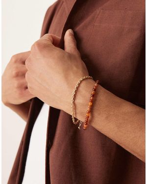 ASOS – mehrfarbige bernstein- und kettenarmbänder im 2er-pack - Braun