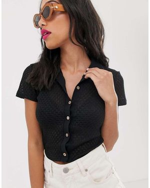 Bershka Zip Up Polo Neck Top - Black