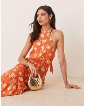 Maya – gestuftes, wadenlanges neckholder-kleid - Orange