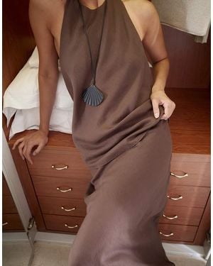 NA-KD Linen Lyocell Blend A Line Maxi Skirt - Brown