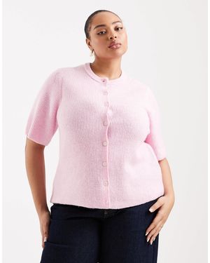 Pieces Plus Pieces Curve Soft Knit Short Sleeve Cardigan - Pink