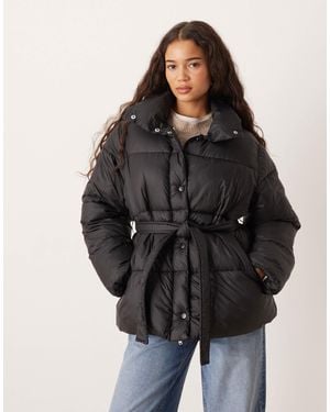 Gina Tricot Belted Puffer Jacket - Black