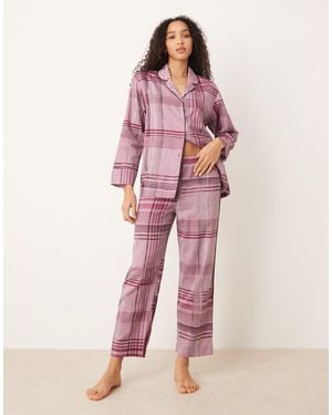 Mango 100% Cotton Checked Pyjama Trouser Co-ord - Pink