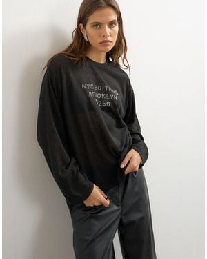TOPSHOP Transparentes, grob strukturiertes grafik-langarmshirt mit "nyc" - Schwarz