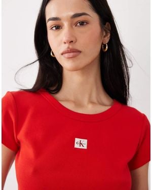 Calvin Klein Woven Label Ribbed Baby Tee - Red