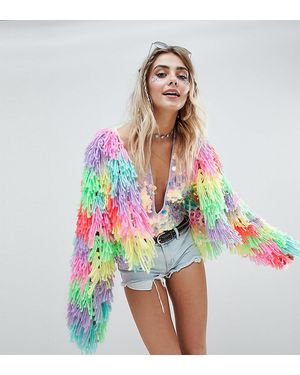 PrettyLittleThing Mehrfarbige, zottelige Strickjacke