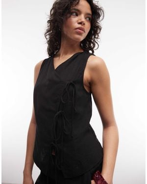 ASOS Wrap Tie Detail Linen Look Vest - Black