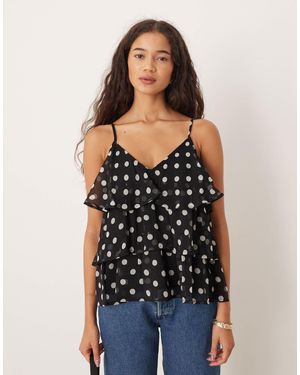 Vila Ruffle Cami Top - Black
