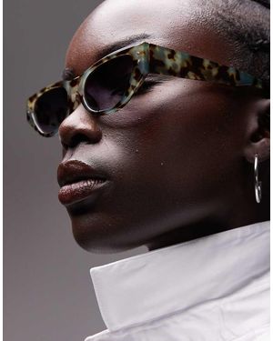 TOPSHOP Gafas De Sol Verdes Efecto Carey Estilo Ojos De Gato Con Montura Estrecha En Ángulo Bali De - Negro