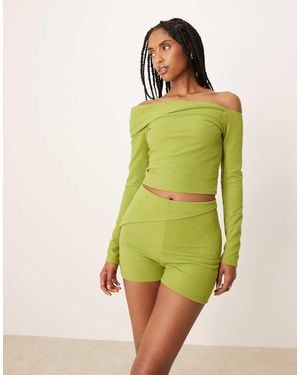 ASOS Co-ord Asymmetric Rib Fold Over Short - Green