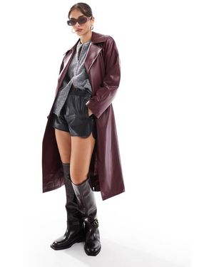 Stradivarius Leather Look Trench Coat - Red