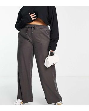 Simply Be Wide Leg Cargo Trousers With Side Zip Pockets - Black