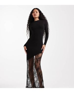 Noisy May Long Sleeve Maxi Dress With Lace Fishtail - Black