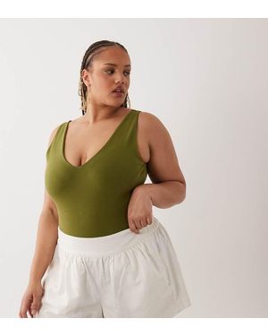 ASOS Asos Design Curve Compact Cotton Blend V-neck Bodysuit - Green