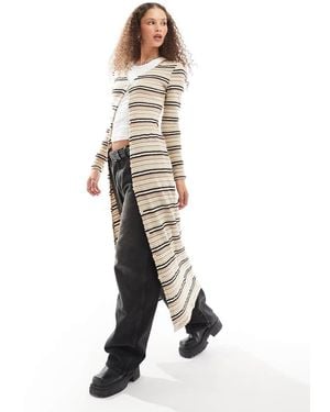 Daisy Street V Neck Stripe Maxi Cardigan - White