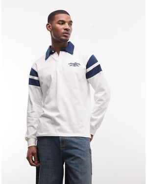 Alma de Ace Lina Long Sleeve Rugby Polo Top With Contrast Collar - White