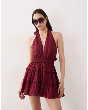 esmé studios Vestido Playero Corto Rojo Cereza Con Cuello Halter De Esmee
