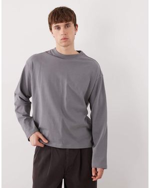 Weekday Camiseta De Manga Larga Y Corte Cuadrado Holgado De Tejido Grueso De Punto Liso De - Gris