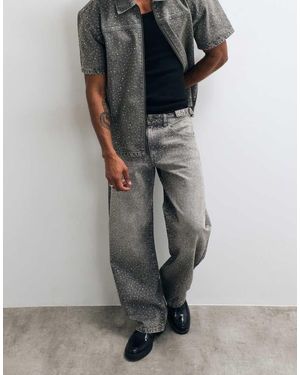 Liquor N Poker Baggy Embellished Jeans - Grey
