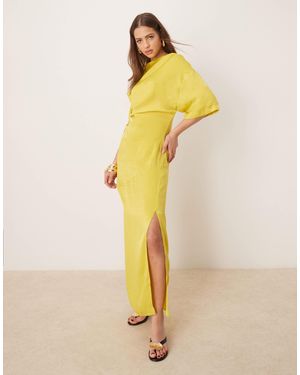 ASOS Tuck Detail T Shirt Draped Back Maxi Dress - Yellow