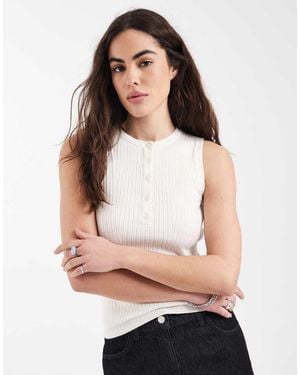 New Look Sleeveless Henley Singlet - White