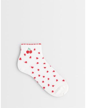 Boux Avenue Calcetines Tobilleros Marfil Con Estampado De Cerezas De - Rosa
