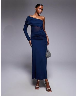 ASOS One Sleeve Bardot Maxi Dress Wirth Mesh Panel - Blue