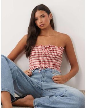 ASOS Top Van Co-Ord Set Met Smokwerk En Meerdere Draagopties, Bandeau, Met Gingham Ruit - Blauw
