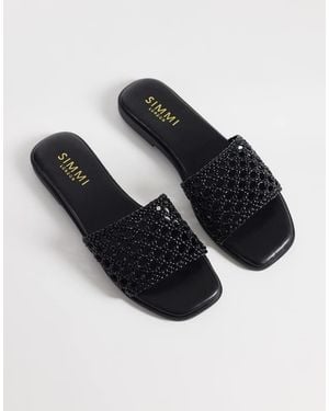 SIMMI Simmi London Luna Woven Flat Sandals - Black