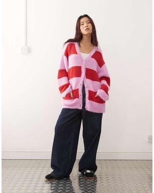 Monki Cárdigan De Rayas Extragrande De - Rojo