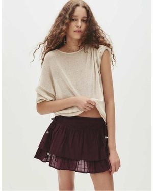 Pull&Bear Ruffled Mini Skirt With Beads - Brown