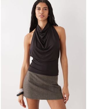 Weekday Draped Halter Neck Top With Cinched Waist Detail - Black