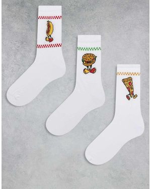 ASOS Pack De 3 Pares De Calcetines Blancos Con Bordados Y Personajes De Comida Rápida De - Gris