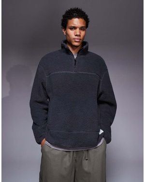 ASOS Relaxed Funnel Neck Borg Sweatshirt - Blue