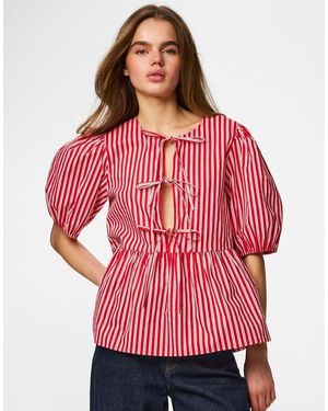 Pieces Puff Sleeved Top - Red