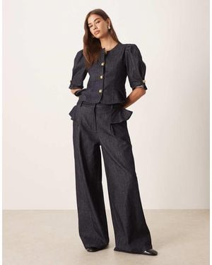 Sister Jane Denim Ruffle Detail Wide Leg Jeans Co-Ord - Blue