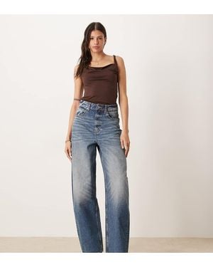 ASOS Vaqueros De Talle Alto Y Pernera Barrel Con Medio De Asos Design Tall Circular Design Collection-Azul